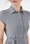 Women's shirt collar belted waist button-down solid trendy shirt dress 2442 - 2