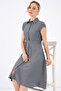 Women's shirt collar belted waist button-down solid trendy shirt dress 2442 - 3