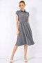 Women's shirt collar belted waist button-down solid trendy shirt dress 2442