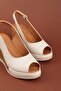 Genuine Leather Padded Heeled Casual Sandals Pkr.500 Cream - 3
