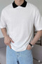 Men's College Collar T-Shirt with Contrast Detail Casual Regular Polo Collar T-Shirt - 2