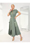 Women's Khaki Zipper Closure Pocket Dress - 3