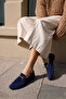 Geola Women's Dark Blue Suede Buckle-Strap Ballet Flats