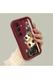 Samsung Galaxy S25 Fe Compatible Cat Pattern Shockproof Simple Claret Red Silicone Phone Case - 3