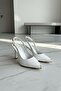 Adses White Patent Leather Pointed Toe Heeled Shoes with Side Buckle (9 cm Heel Length) - 4