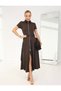 Women's Brown Zipper Closure Dress with Pockets - 5