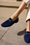 Geola Women's Dark Blue Suede Buckle-Strap Ballet Flats - 7