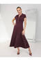 Women's Plum Color Snap Closure Short Sleeve Dress - 2