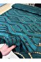 Emerald Green Wave Patterned Velvet Textured Tulle - 135 cm Wide - Stylish Fabric for Evening Dresses and Gowns - 4