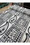 Black Embroidered Paneled Shawl Patterned Tulle Fabric - 145 cm Wide - Modern Dressmaking and Decoration Fabric