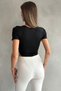 Short Sleeve Deep Neckline Contrast Piping Detailed Knitted Snap Fastening Bodysuit - 2