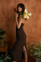 Rumi Women's Soft and Flexible Fabric Strapless Neckline Long Brown Dress - 4