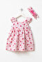 Baby Girl Dress Summer Strawberry Patterned Bandana Bow Detail Light Pink - 3