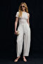 Grazia Women's Soft Textured Woven Fabric Balloon Leg Ecru Trousers - 2