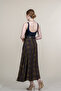 Women's Khaki Khaki Flared Plaid Pattern Skirt with Belt 6888 - 3