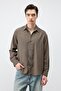 Khaki 100% Lyocell Striped Textured Men's Shirt