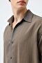 Khaki 100% Lyocell Striped Textured Men's Shirt - 6