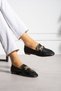 Genuine Leather Gold Buckle Ballerinas - 2