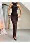 Women's Brown Halter Neck Slit Long Dress - 5