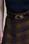 Women's Khaki Khaki Flared Plaid Pattern Skirt with Belt 6888 - 2