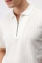 White Textured Knitted Polo Collar Men's T-Shirt - 6
