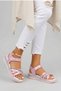 Girls' Sandals with Open Front, Stone Detail, Striped Velcro, Comfortable Flexible Sole Slippers - 2