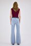 Women's Blue Low Waist Flare Jean Pants – Distressed Wash Spanish Flare Stretch Denim - 3