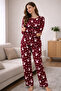 Women's Round Neck Top and Bottom Pajama Set Borda Rabbit Patterned 4 Season Tracksuit Set - 3