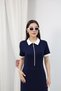 Women's Polo Collar Zipper Detailed Navy Blue Dress - 8