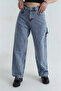 Snow Wash Baggy Pocketed Women's Denim Trousers 412728 - 2