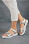 Girls' Sandals with Open Front, Stone Detail, Striped Velcro, Comfortable Flexible Sole Slippers - 3