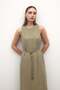 Long Dress with Belt Detail - Khaki - 6