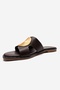 Nolita Brown Leather Genuine Leather Buckle Women's Slippers - 6
