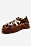 Solis Tan Genuine Leather Beaded Women's Sandals - 6
