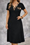 Women's V-Neck Collar and Pocket Detailed Midi Viscose Dress