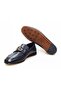 Dark Blue Color Laceless Genuine Leather Men's Shoes - 3