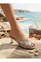 Snake Patterned Square-Toe Open-Back Heeled Women's Slippers