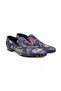 Dark Blue Color Laceless Genuine Leather Flower Printed Men's Shoes