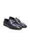 Dark Blue Color Laceless Genuine Leather Men's Shoes