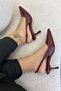 Azari Open Back Buckle Leather Heeled Shoes Burgundy - 4