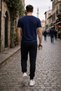 Unisex Navy Blue Los Angeles Printed Tracksuit Set Relaxed Fit Daily Sports Casual Top and Bottom Set - 2