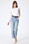 Women's Blue Tint Washed Mom Jean Pants – High Waist Lycra Stretch Denim - 3
