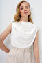 Ecru High Collar Shoulder Draped Sleeveless Sandy Blouse Alc-X10021 - 5