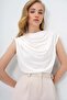 Ecru High Collar Shoulder Draped Sleeveless Sandy Blouse Alc-X10021 - 3