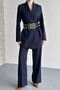 Women's Double Blazer Jacket and Palazzo Pants - 3 Belted Blazer Jacket with Gold Buckle Double Breasted Cut - 4