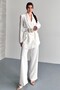 Women's Double Blazer Jacket and Palazzo Pants - 3 Belted Blazer Jacket with Gold Buckle Double Breasted Cut - 7