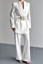 Women's Double Blazer Jacket and Palazzo Pants - 3 Belted Blazer Jacket with Gold Buckle Double Breasted Cut - 5