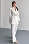 Women's Double Blazer Jacket and Palazzo Pants - 3 Belted Blazer Jacket with Gold Buckle Double Breasted Cut - 2