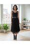 Intive Moda Heavy Guipure Lace Asymmetrical Cut Lined Belted Midi Length Skirt - Far City - 3