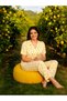 Large Size Yellow Color Lemon Pattern Short Sleeve Buttoned Milan Spring Fabric Women's Pajama Set